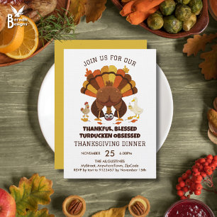 Invitación Cena divertida de Acción de Gracias con Turducken