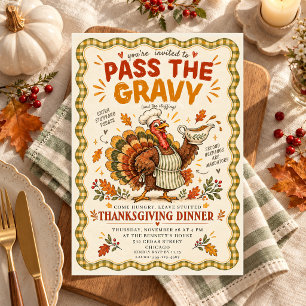Invitación Cena Divertida de Acción de Gracias de Pavo