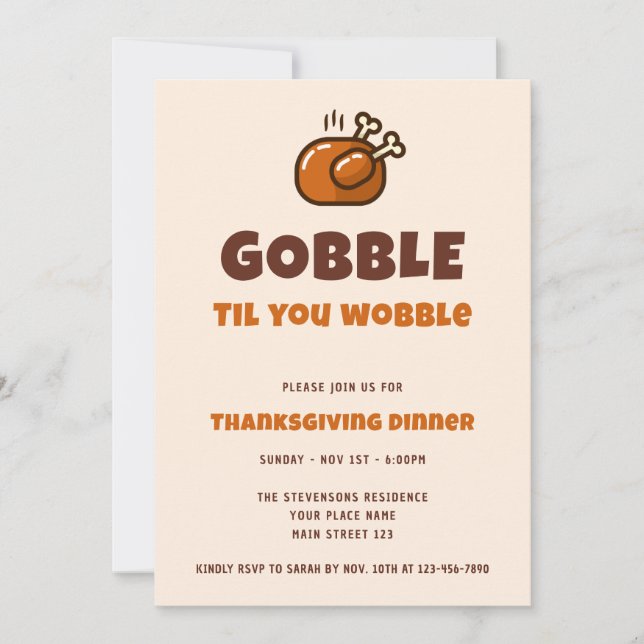 Invitación Cena Divertida de Acción de Gracias "Gobble Til Yo (Anverso)