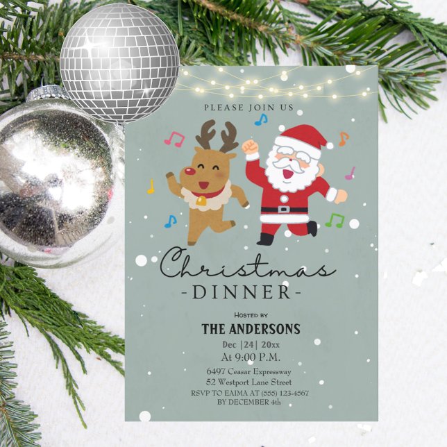 Invitación Cena divertida de Papá Noel bailando Navidades (Subido por el creador)