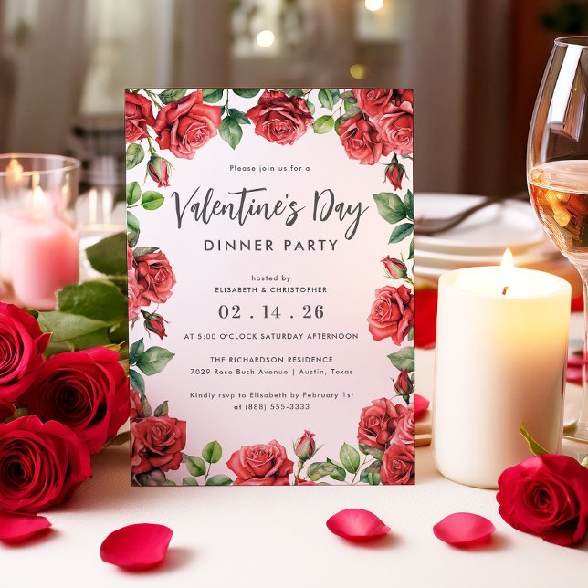 Invitación Cena El día de San Valentín floral de rosas rojas  (Subido por el creador)