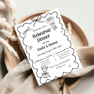 Invitación Cena elegante con Boda dibujado a mano