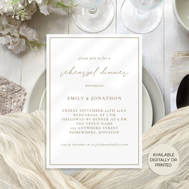 Invitación Cena elegante con champán de oro (Available digitally or printed)