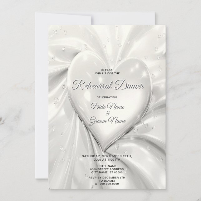 Invitación Cena elegante con crema blanca para el corazón (Anverso)