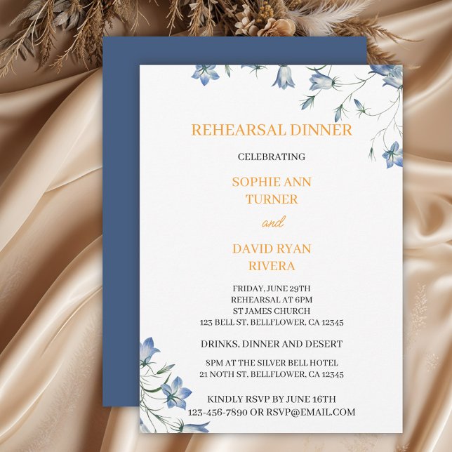 Invitación Cena elegante con flores azules de Bellflower (Subido por el creador)