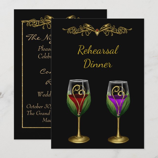 Invitación Cena elegante con vino (Anverso / Reverso)