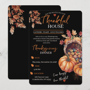 Invitación Cena elegante de Acción de Gracias Calabaza Hojas