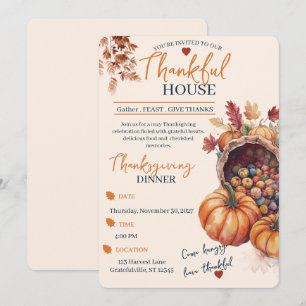 Invitación Cena elegante de Acción de Gracias Calabaza Hojas