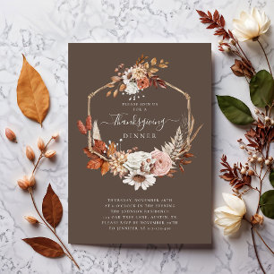 Invitación Cena elegante de Acción de Gracias con flores de o