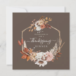 Invitación Cena elegante de Acción de Gracias con flores de o