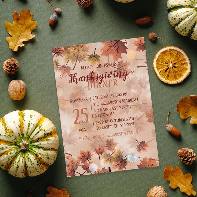 Invitación Cena elegante de Acción de Gracias con hojas de ot (Subido por el creador)