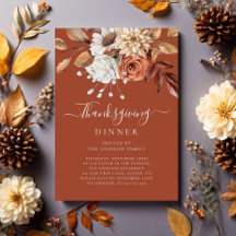 Cena elegante de Acción de Gracias floral de otoño