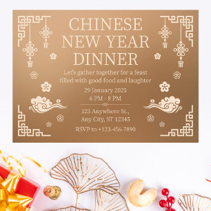 Invitación Cena elegante de Año Nuevo Chino en bronce
