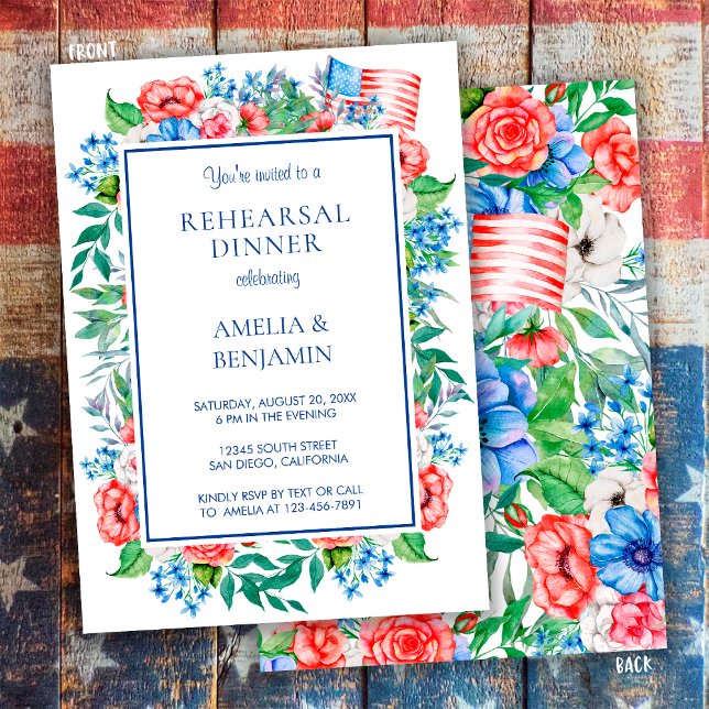Invitación Cena elegante de Boda azul rojo (Subido por el creador)