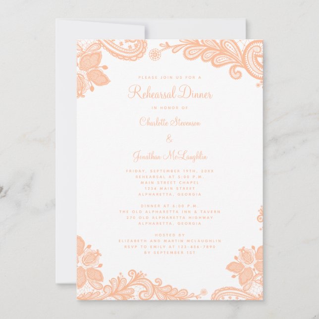 Invitación Cena elegante de Boda de pastas de encaje (Anverso)