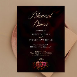 Invitación Cena elegante de Boda floral rojo negro