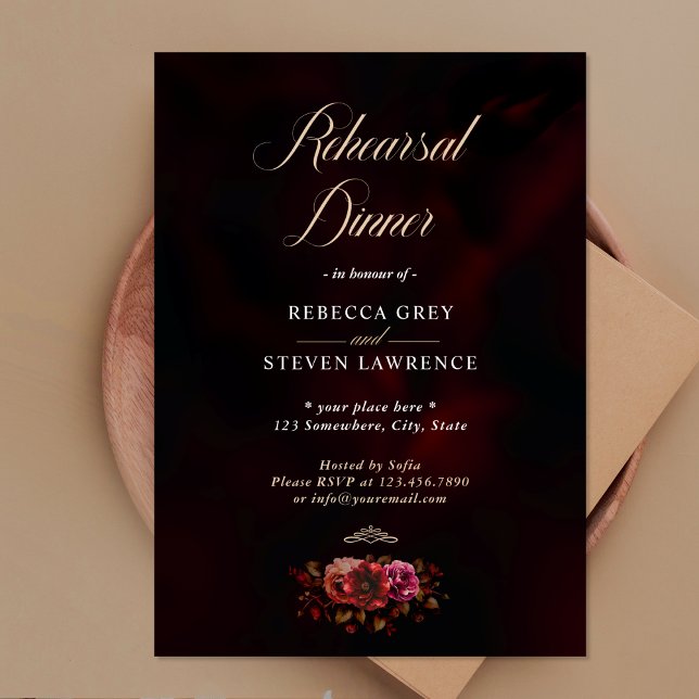 Invitación Cena elegante de Boda floral rojo negro (Subido por el creador)
