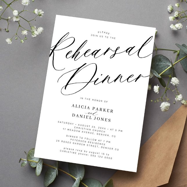Invitación Cena elegante de bodas negros y blancos (Subido por el creador)