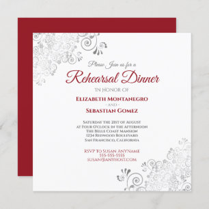 Invitación Cena elegante de bodas rojas y blancas