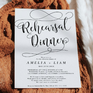 Invitación Cena elegante de caligrafía blanca negra