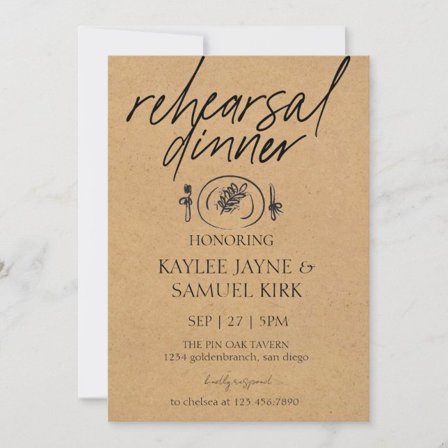 Invitación Cena Elegante de Ensayo (Anverso)