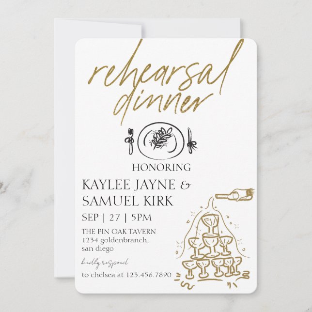 Invitación Cena Elegante de Ensayo (Anverso)