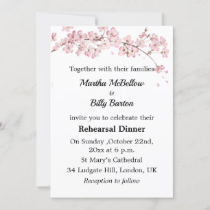 Invitación Cena elegante de ensayo con flores de cerezo rosad