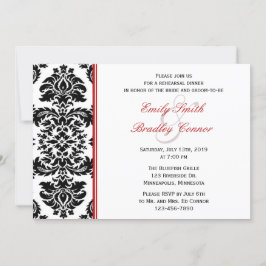 Invitación Cena elegante de ensayo de Damasco rojo y negro
