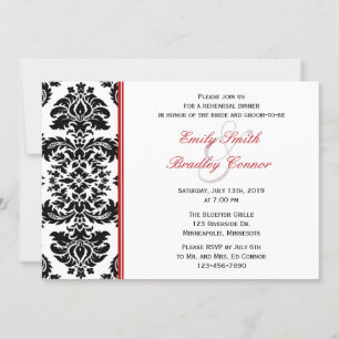 Invitación Cena elegante de ensayo de Damasco rojo y negro