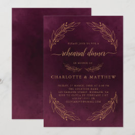 Invitación Cena Elegante De Ensayo Rojo Y Oro De Borgoña