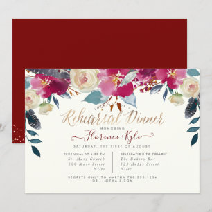 Invitación Cena elegante de ensayo Rubor Burgundy Boho