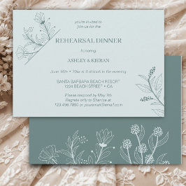 Invitación Cena elegante de ensayo Verde azulado floral