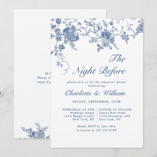 Invitación Cena elegante de estilo victoriano azul floral