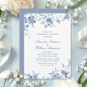 Invitación Cena elegante de estilo victoriano azul floral