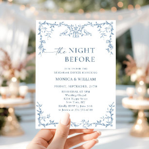 Invitación Cena elegante de estilo victoriano ornato azul