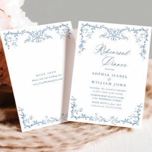 Invitación Cena elegante de estilo victoriano ornato azul