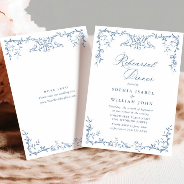 Invitación Cena elegante de estilo victoriano ornato azul (Subido por el creador)