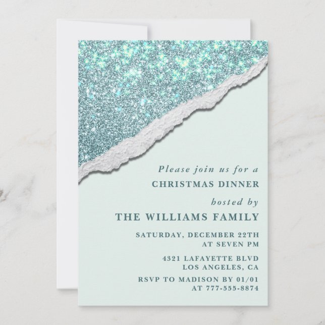 Invitación Cena elegante de fiesta de Navidad con brillo (Anverso)