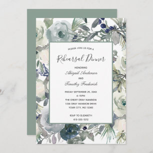 Invitación Cena elegante de Floral Blanca Azul Verde Azul