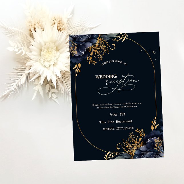 Invitación Cena elegante de flores azules de la marina (Subido por el creador)