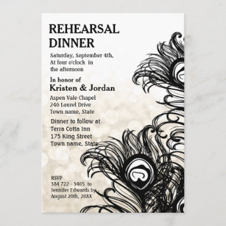 Invitación Cena elegante de la pluma de pavo real