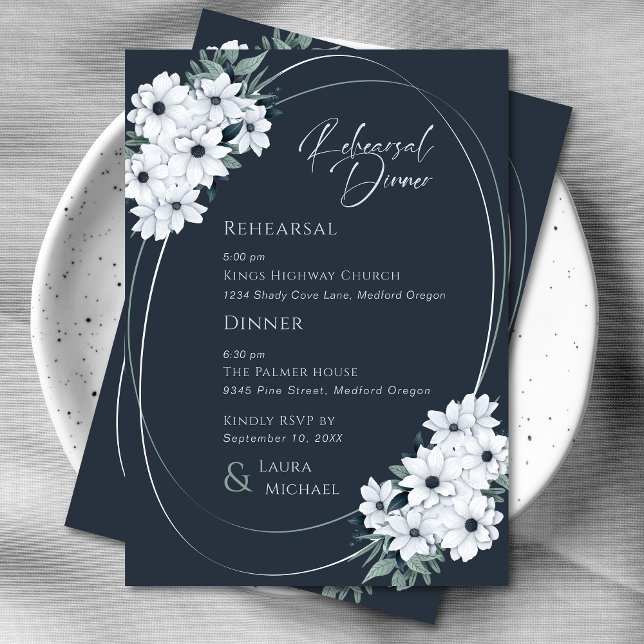 Invitación Cena elegante de Laurel Verde azulado Floral (Subido por el creador)