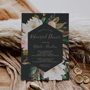 Invitación Cena elegante de Magnolia con ensayo en blanco y n