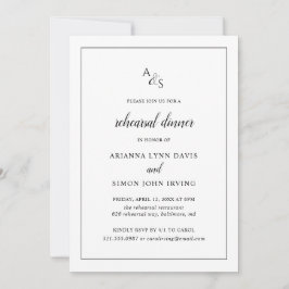 Invitación Cena elegante de monograma blanco y negro
