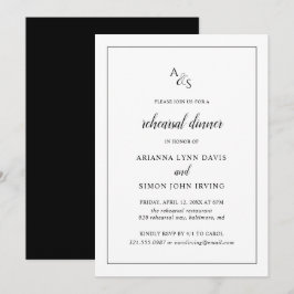 Invitación Cena elegante de monograma blanco y negro
