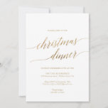 Invitación Cena elegante de Navidades de caligrafía dorada<br><div class="desc">Esta elegante tarjeta de invitación para cenar Navidades de caligrafía dorada es perfecta para un simple evento vacacional. El diseño neutro presenta una invitación minimalista decorada con una romántica tipografía de Relieve metalizado de imitación de oro.</div>