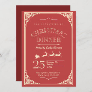 Invitación Cena elegante de Navidades de detalles rojos y cre