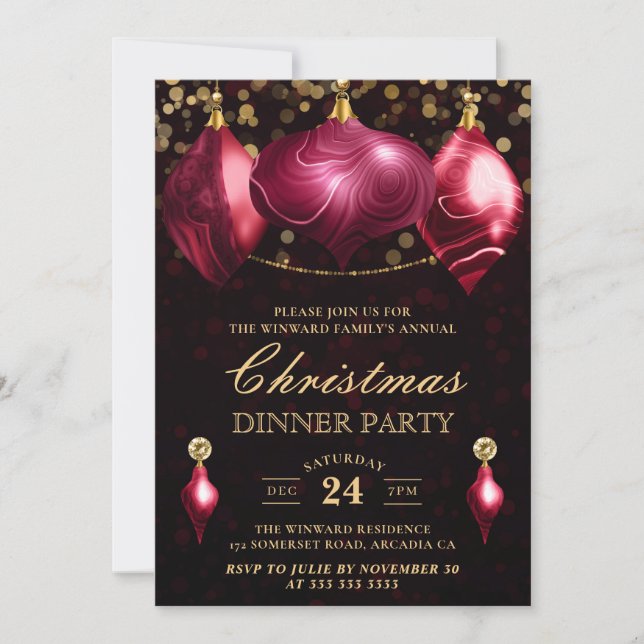 Invitación Cena elegante de Navidades del Agate Baubles de Bo (Anverso)
