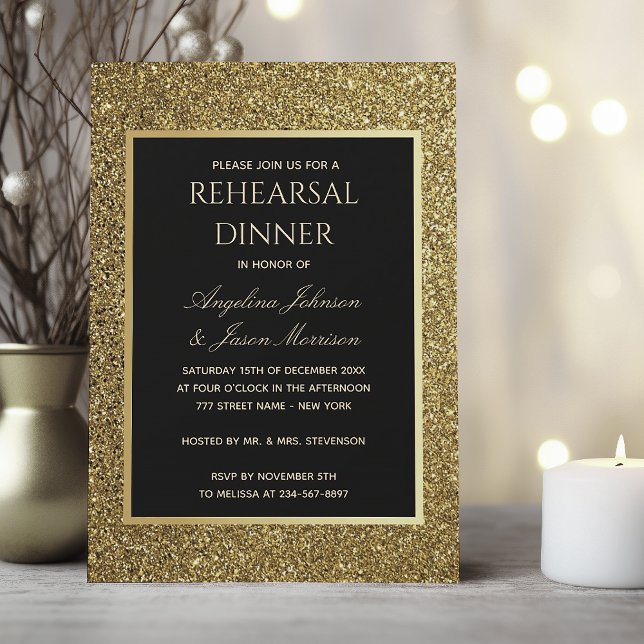 Invitación Cena elegante de oro y Boda negro (Subido por el creador)