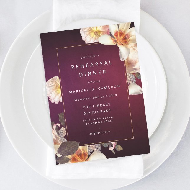 Invitación Cena elegante de otoño con crema floral de ciruela (Subido por el creador)